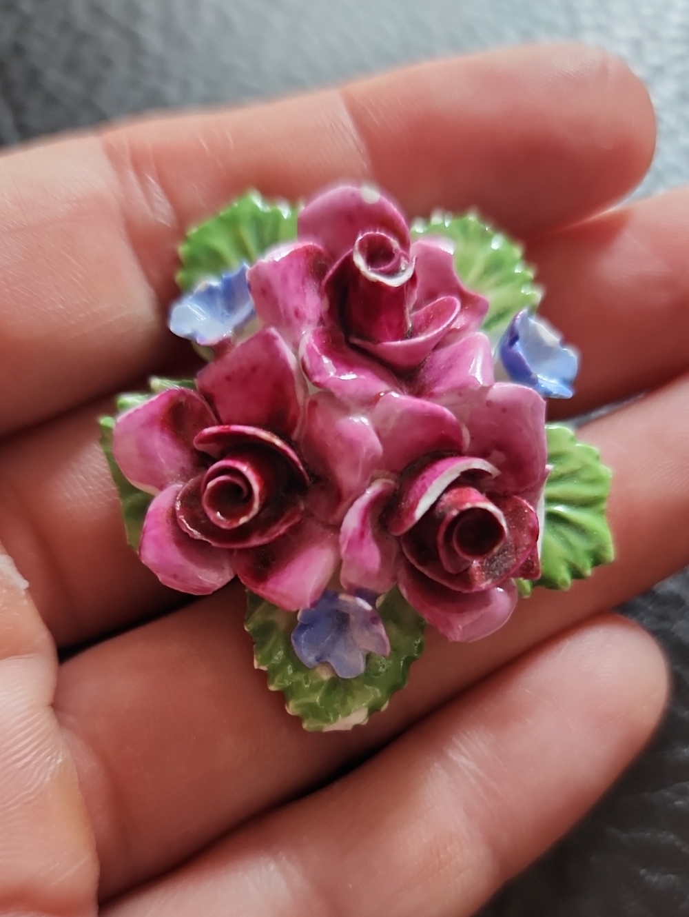 VTG Handcrafted Pink Floral Porcelain Brooch - Women Jewelry